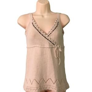 Loft cream beaded sleeveless Sweater Woman Size XS Boho